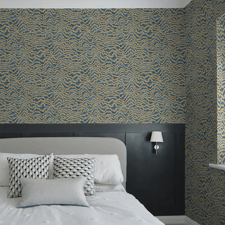 Contour Wallpaper - Denim & Ochre - Ohpopsi - IKA50120W - Premier Wallcovering