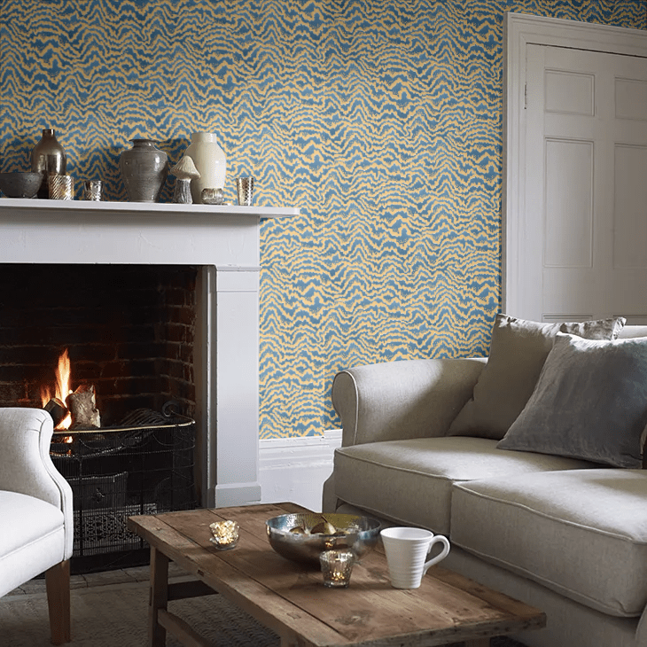 Contour Wallpaper - Denim & Ochre - Ohpopsi - IKA50120W - Premier Wallcovering