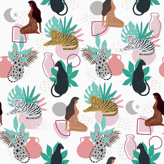 Cool Cats and Kittens Wallpaper - Pastel Pink & Mint Green - Lust Home - LH900224 - Premier Wallcovering