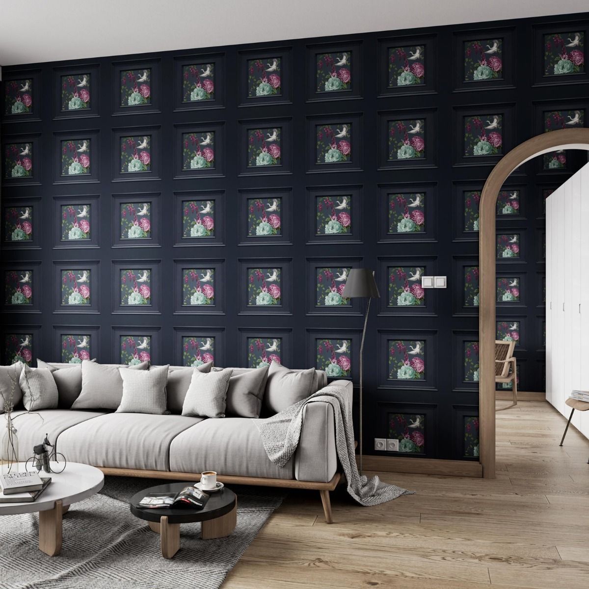 Corinthia Panel Wallpaper - Navy - Belgravia - 244 - Premier Wallcovering