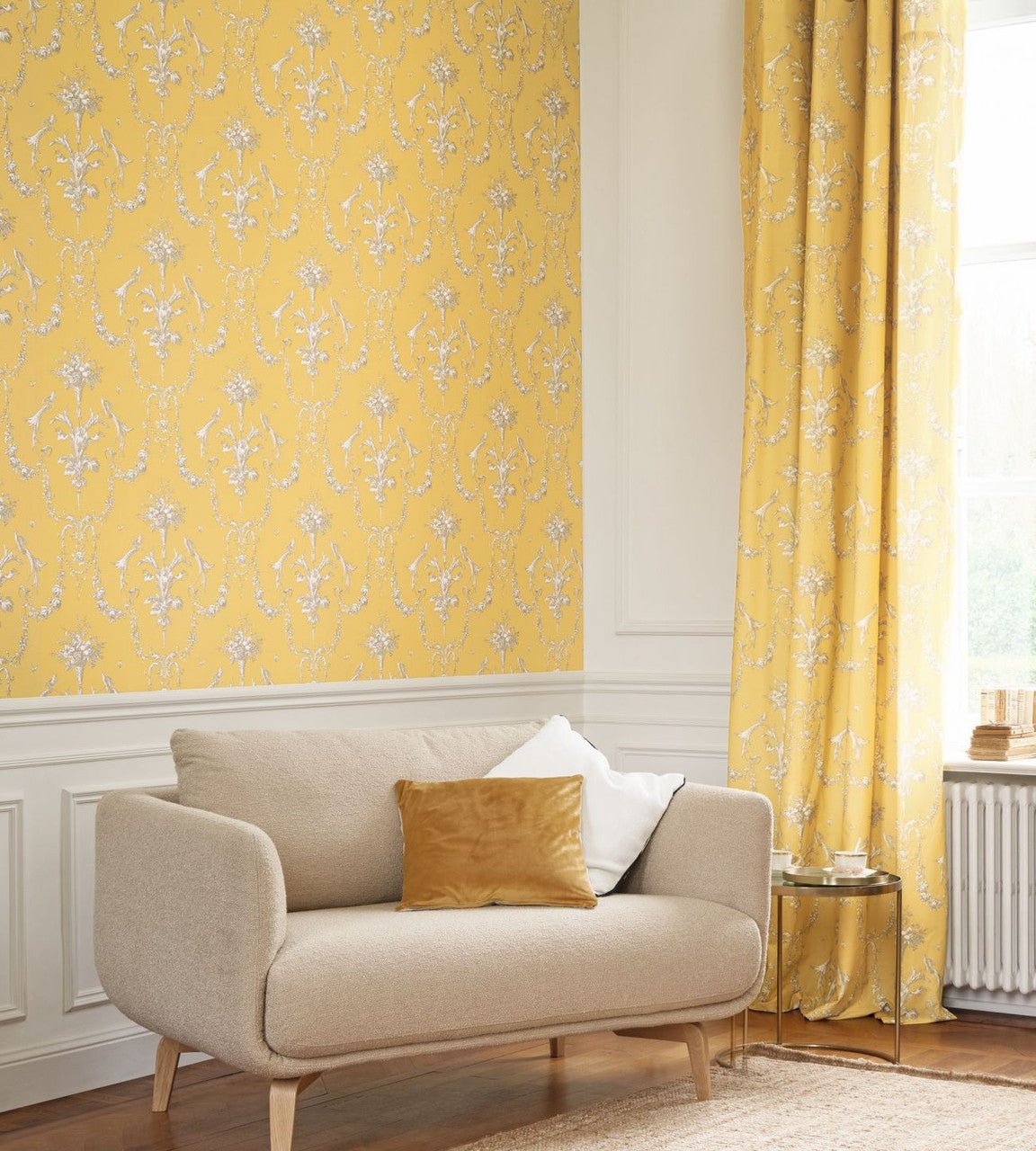 Corne D'Abondance Les Belles Toiles De Jouy Wallpaper - Jaune Soleil - Casadeco - 87922524 - Premier Wallcovering