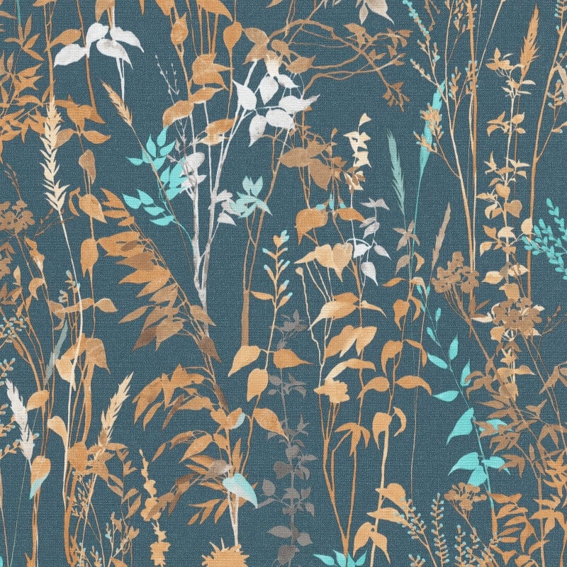 Cottage Leaf Meadow Wallpaper - Blue/Orange - Erismann - 10258 - 08 - Premier Wallcovering