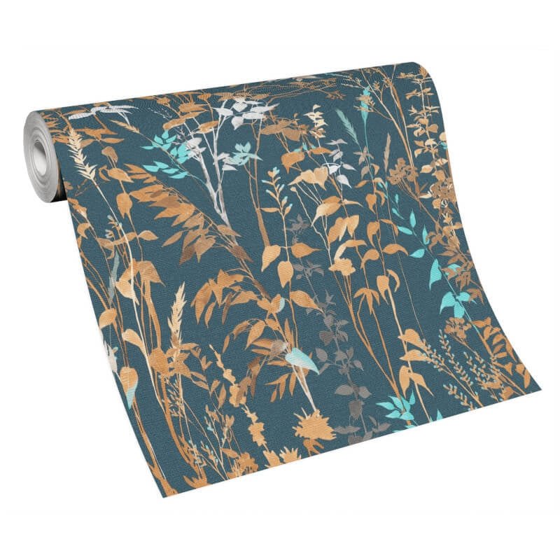 Cottage Leaf Meadow Wallpaper - Blue/Orange - Erismann - 10258 - 08 - Premier Wallcovering