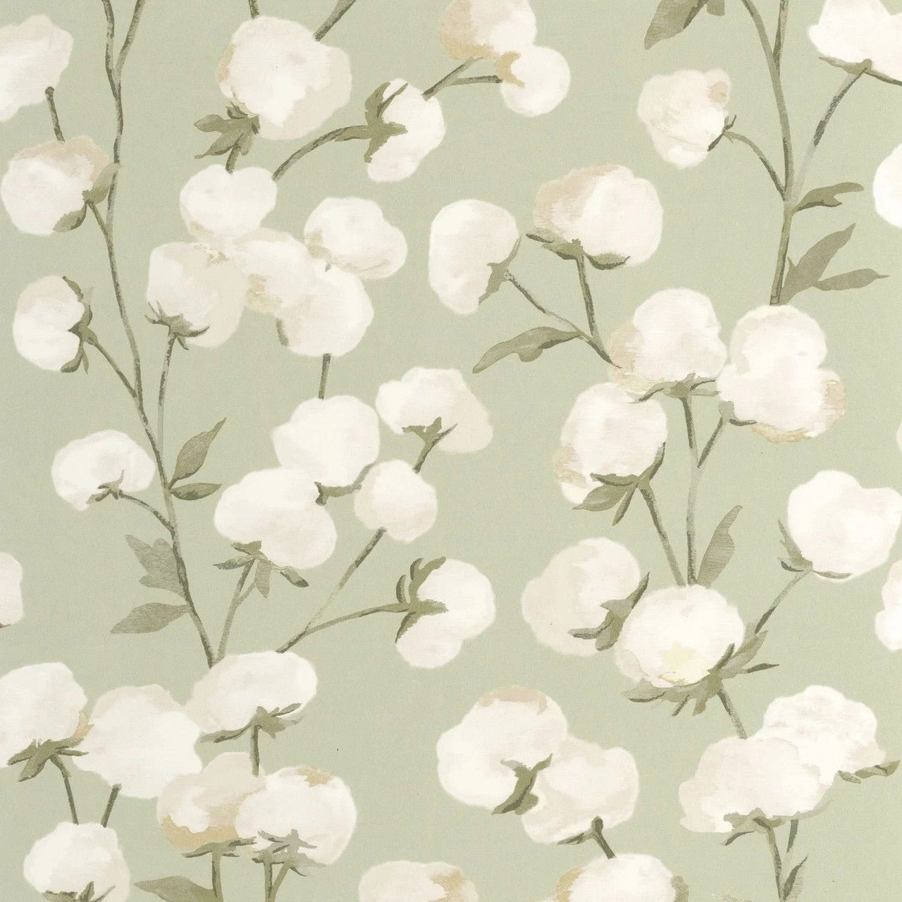 Cotton Flower Soliflore Wallpaper - Vert Mousse - Casadeco - 200297202 - Premier Wallcovering