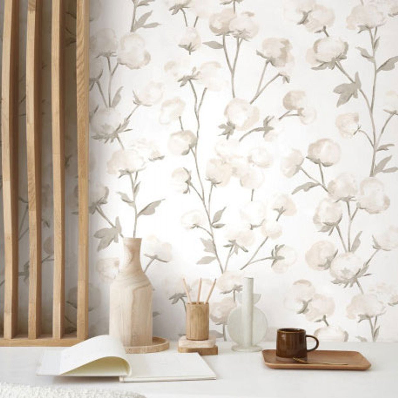Cotton Flower Soliflore Wallpaper - Ficelle - Casadeco - 200291111 - Premier Wallcovering