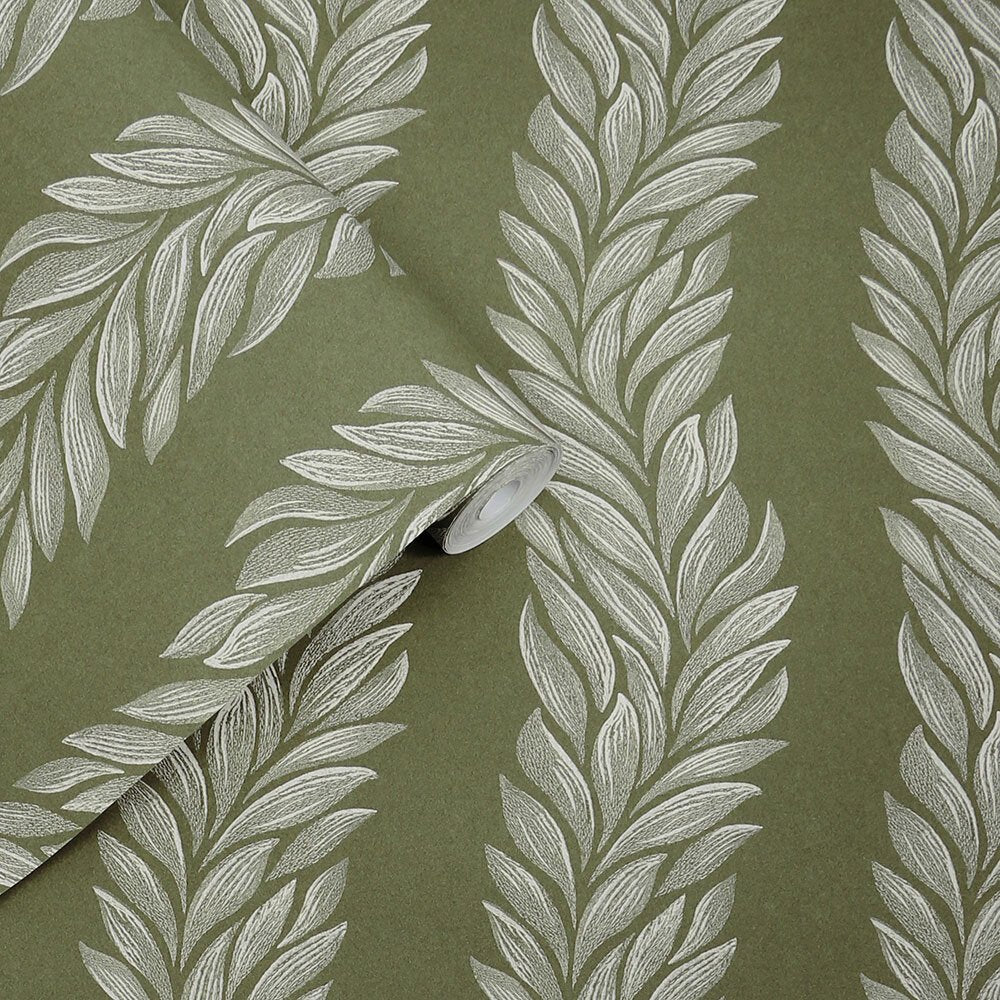 Coulderton Leaves Wallpaper - Olive Green - Laura Ashley - 140321 - Premier Wallcovering