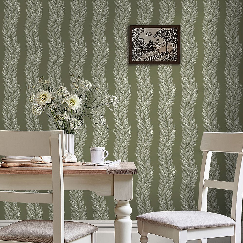 Coulderton Leaves Wallpaper - Olive Green - Laura Ashley - 140321 - Premier Wallcovering