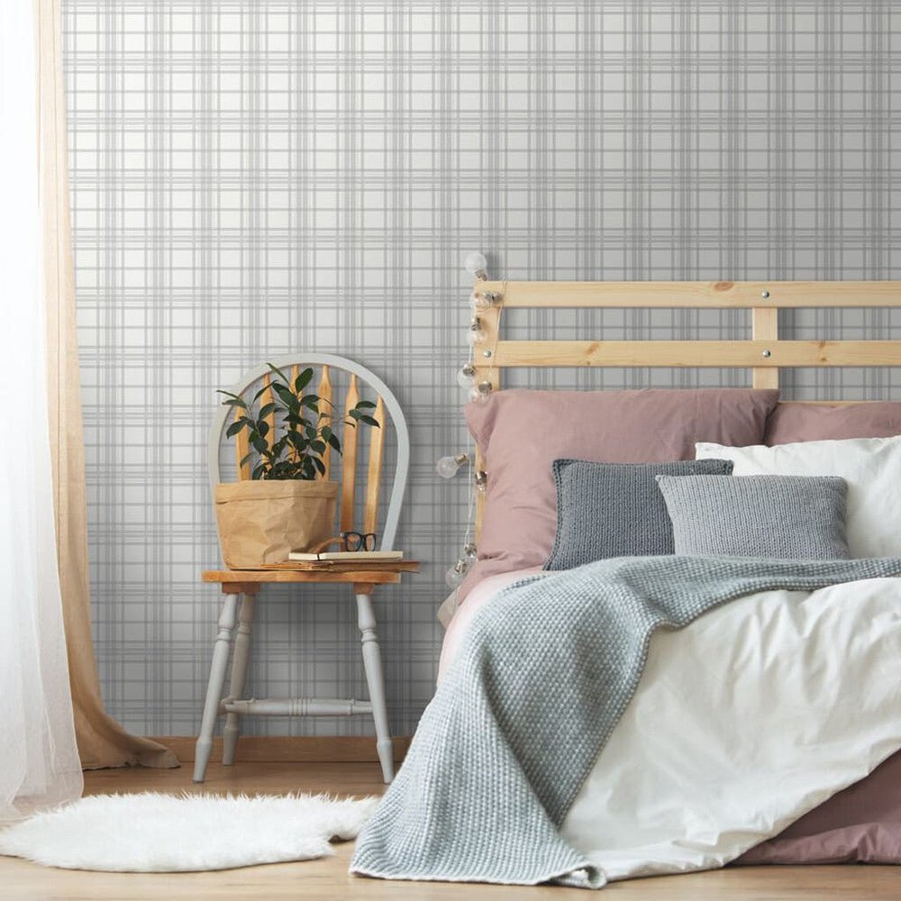 Country Tartan Wallpaper - Silver - Superfresco Easy - 104804 - Premier Wallcovering