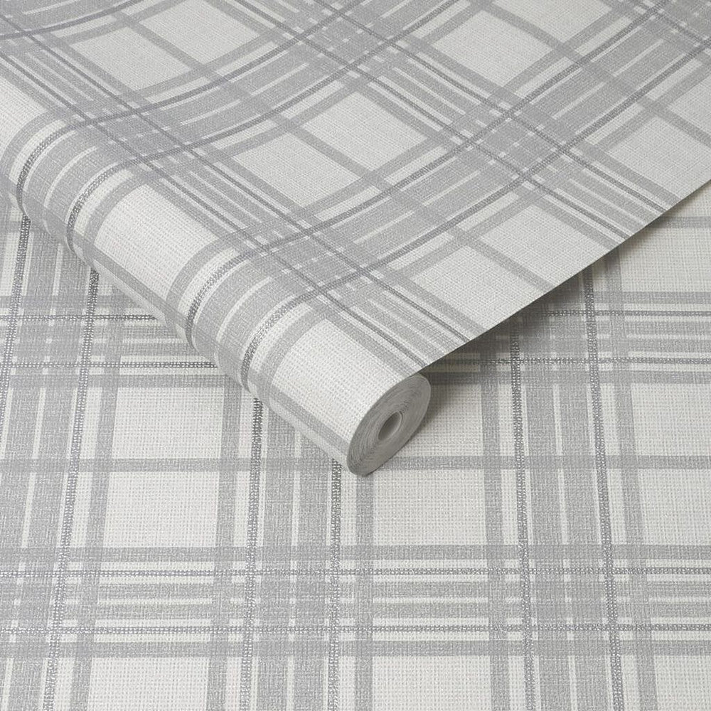 Country Tartan Wallpaper - Silver - Superfresco Easy - 104804 - Premier Wallcovering