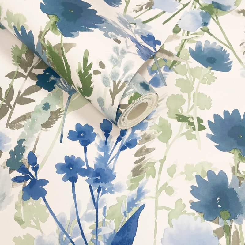Countryside Floral Wallpaper - Blue - Catherine Lansfield - 206543 - Premier Wallcovering