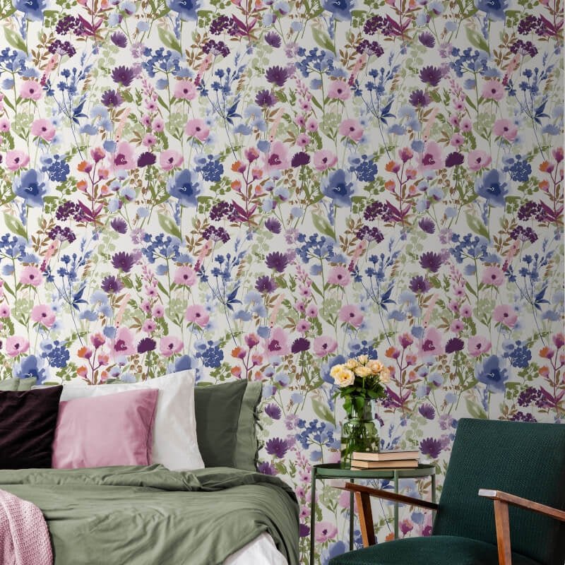 Countryside Floral Wallpaper - Pink/Blue - Catherine Lansfield - 206541 - Premier Wallcovering