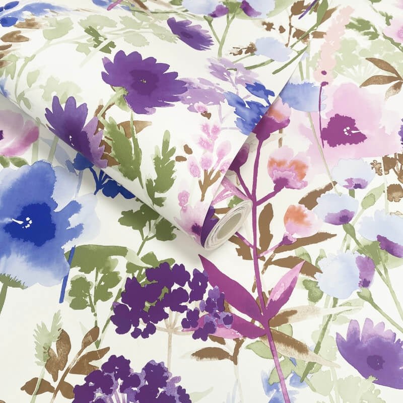 Countryside Floral Wallpaper - Pink/Blue - Catherine Lansfield - 206541 - Premier Wallcovering
