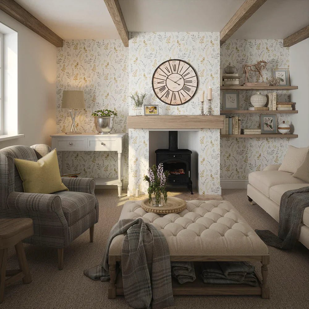 Countryside Trail Wallpaper - Ochre and Vintage Grey on Soft Cream - LAN100047 - Lucie Annabel - Premier Wallcovering