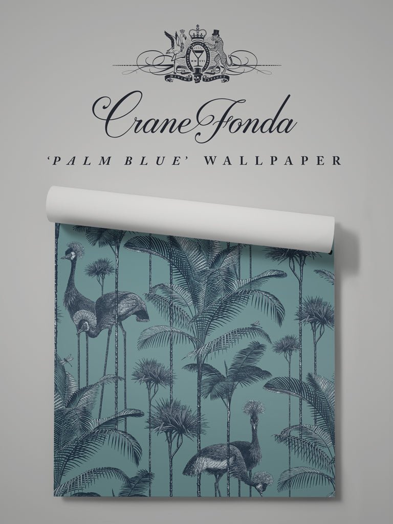 Crane Fonda Wallpaper - Palm Blue - Divine Savages - DVS013-CF-PLM-BLU-WR - Premier Wallcovering