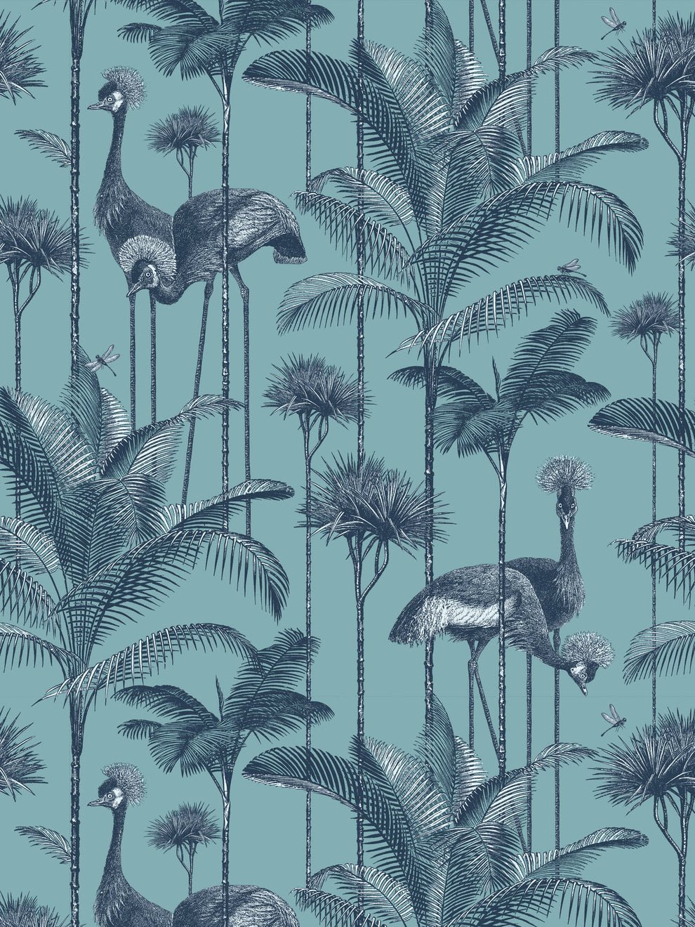 Crane Fonda Wallpaper - Palm Blue - Divine Savages - DVS013-CF-PLM-BLU-WR - Premier Wallcovering