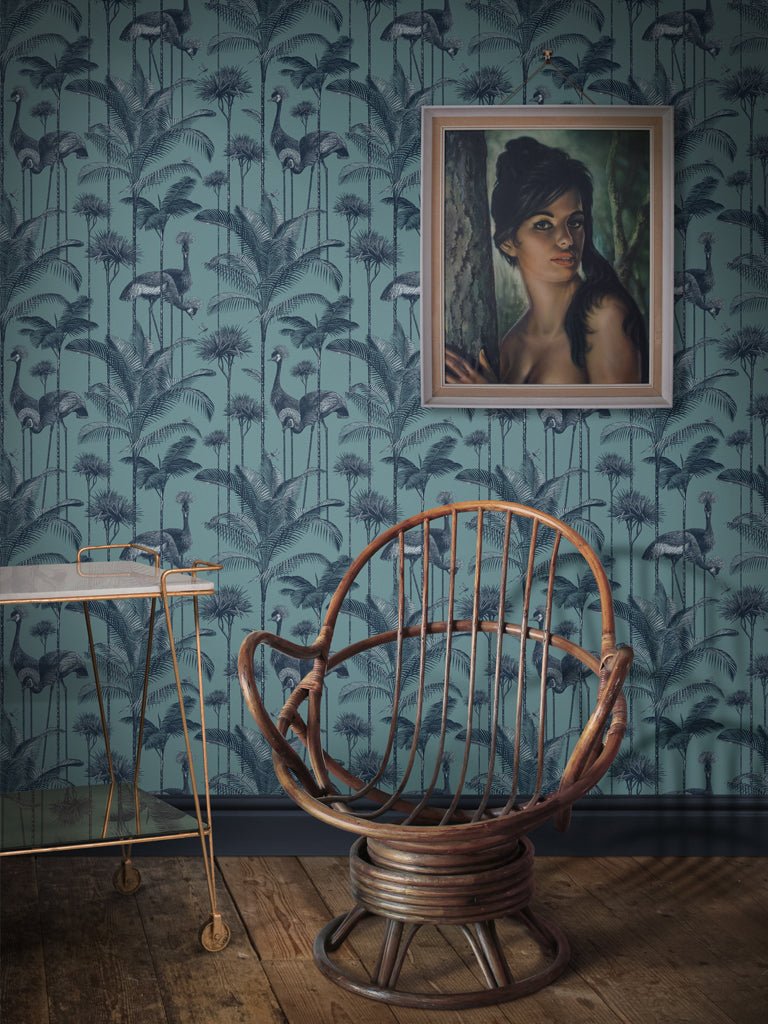 Crane Fonda Wallpaper - Palm Blue - Divine Savages - DVS013-CF-PLM-BLU-WR - Premier Wallcovering