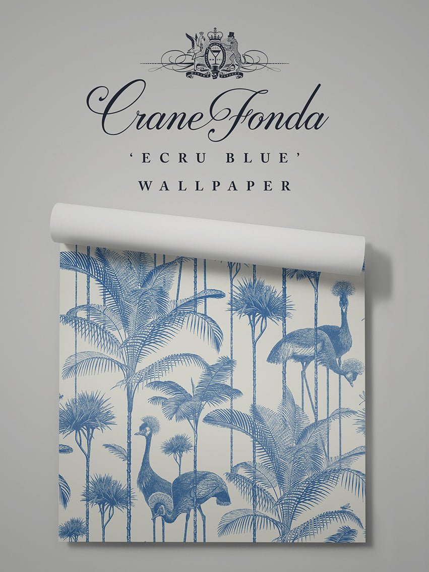 Crane Fonda Wallpaper - Ecru Blue - Divine Savages - DVS071-CF-ECRU-WR - Premier Wallcovering