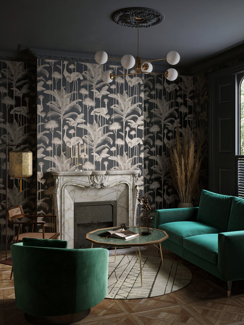 Crane Fonda Wallpaper - Black Gold - Divine Savages - DVS061-CF-BLGD-WR - Premier Wallcovering