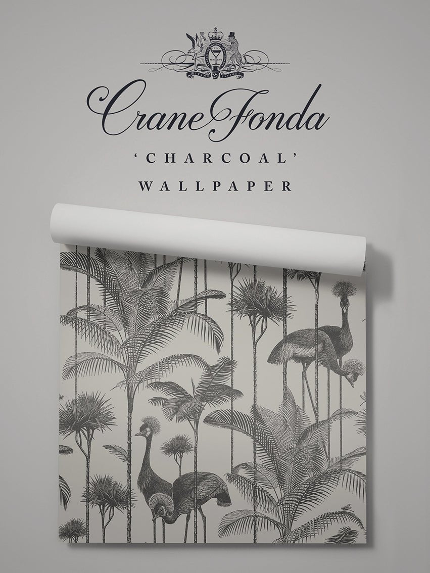 Crane Fonda Wallpaper - Charcoal - Divine Savages - DVS073-CF-CHAR-WR - Premier Wallcovering