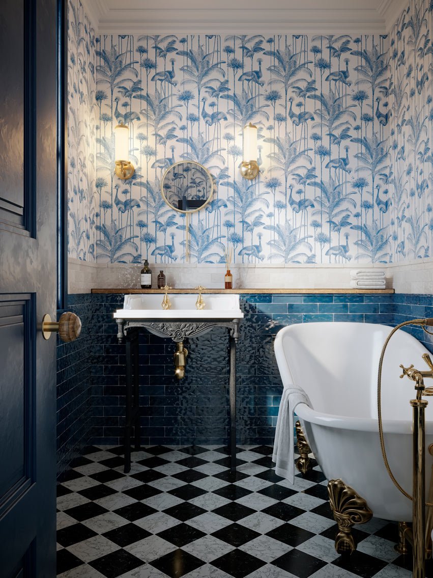 Crane Fonda Wallpaper - Ecru Blue - Divine Savages - DVS071-CF-ECRU-WR - Premier Wallcovering