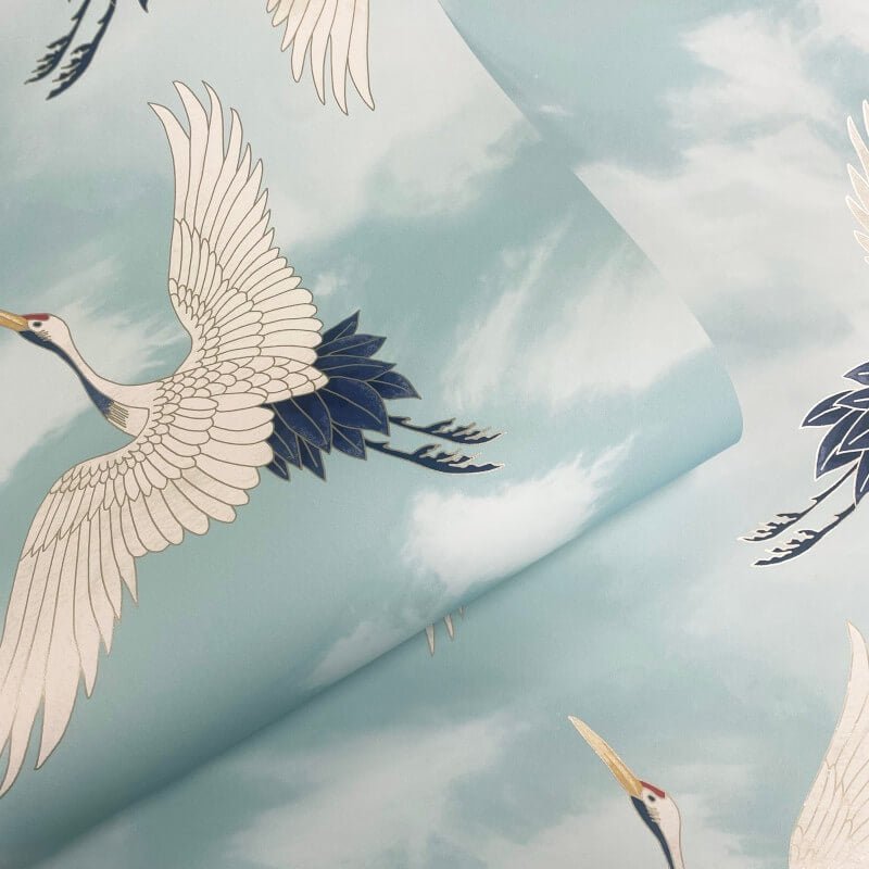 Cranes Metallic Wallpaper - Duck Egg - Catherine Lansfield - 206512 - Premier Wallcovering