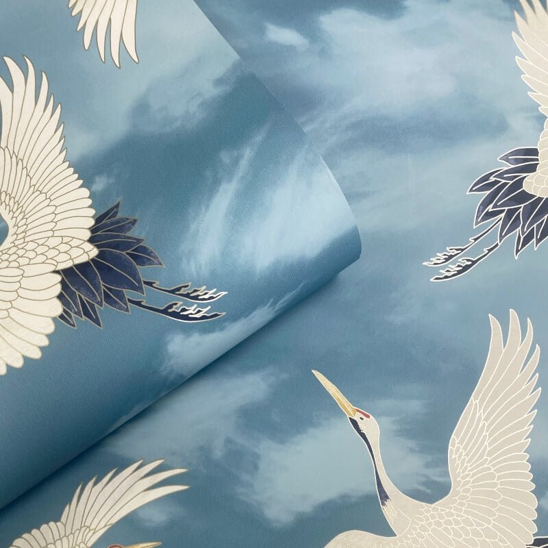 Cranes Metallic Wallpaper - Blue - Catherine Lansfield - 206513 - Premier Wallcovering