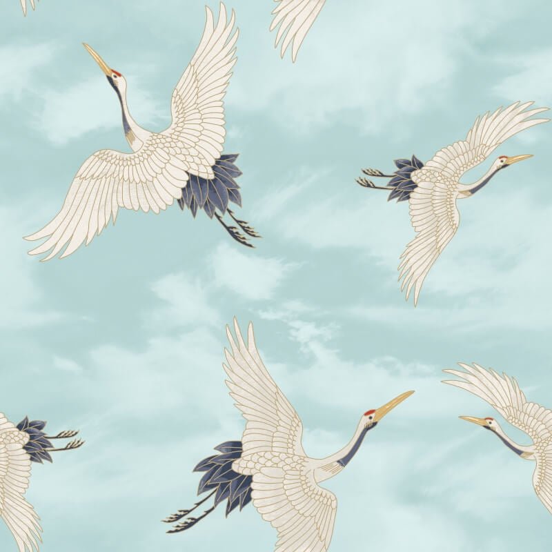Cranes Metallic Wallpaper - Duck Egg - Catherine Lansfield - 206512 - Premier Wallcovering