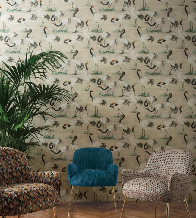 Cranes Wallpaper - Linen - Osborne & Little - W7456-01 - Premier Wallcovering