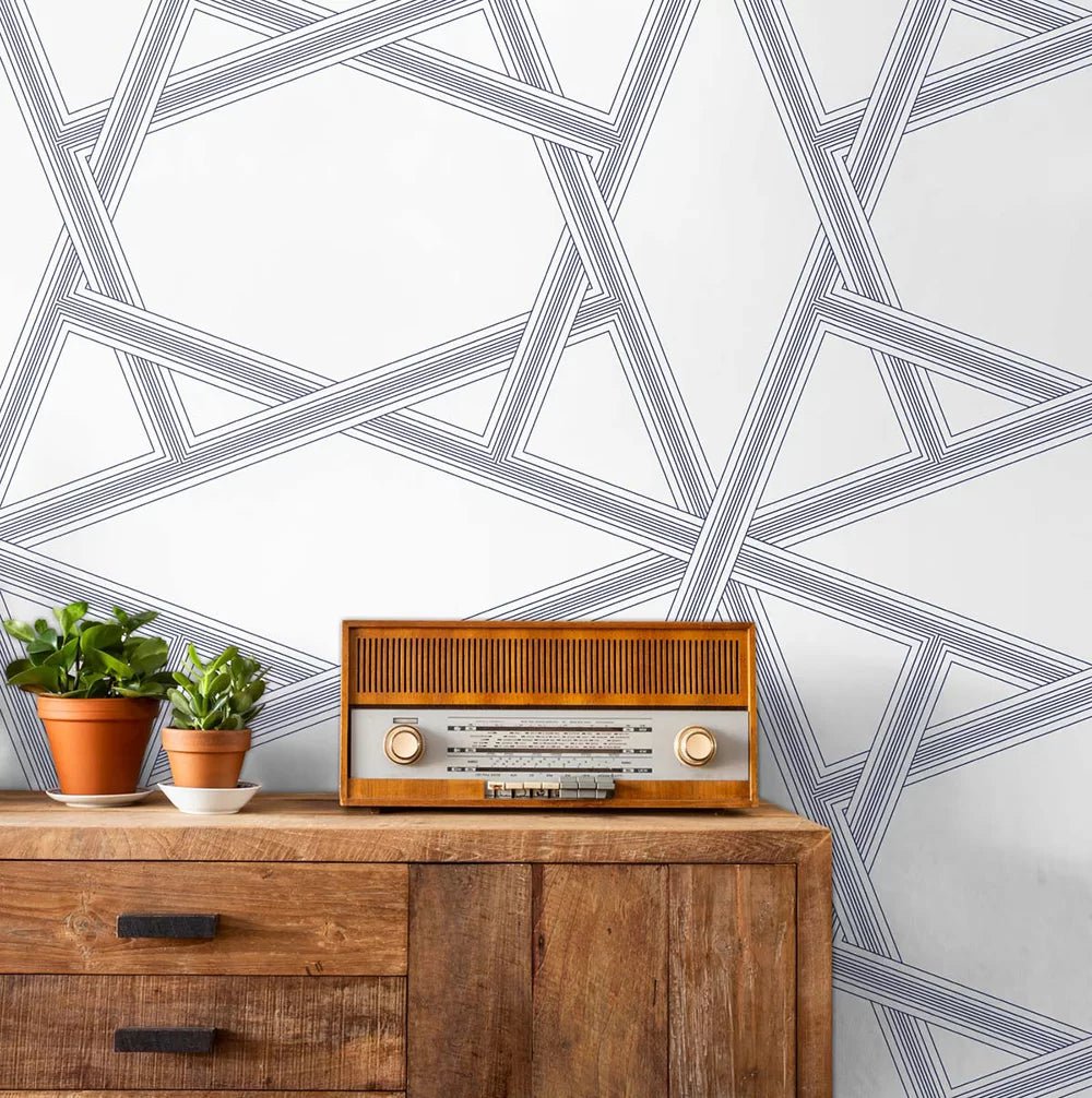 Crossroads Geo Wallpaper - White / Blue - NextWall - NW44302 - Premier Wallcovering