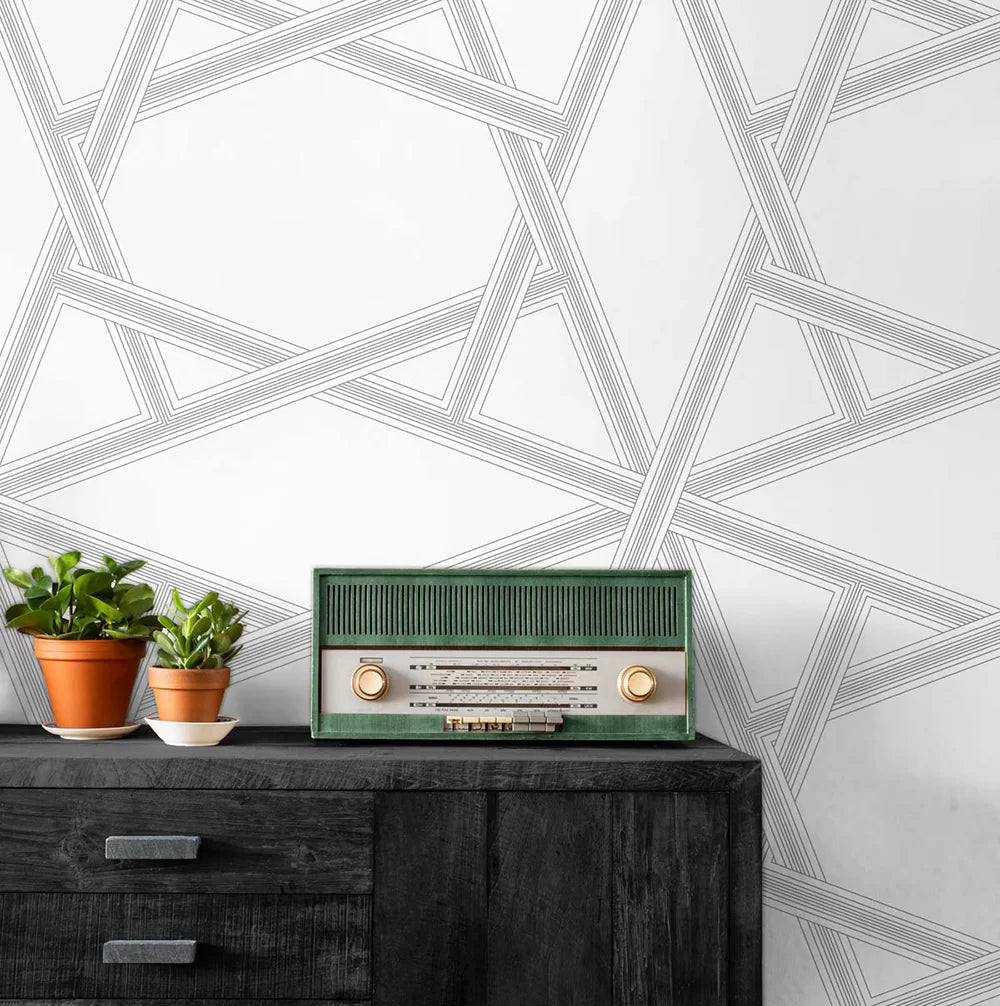 Crossroads Geo Wallpaper - White - NextWall - NW44305 - Premier Wallcovering