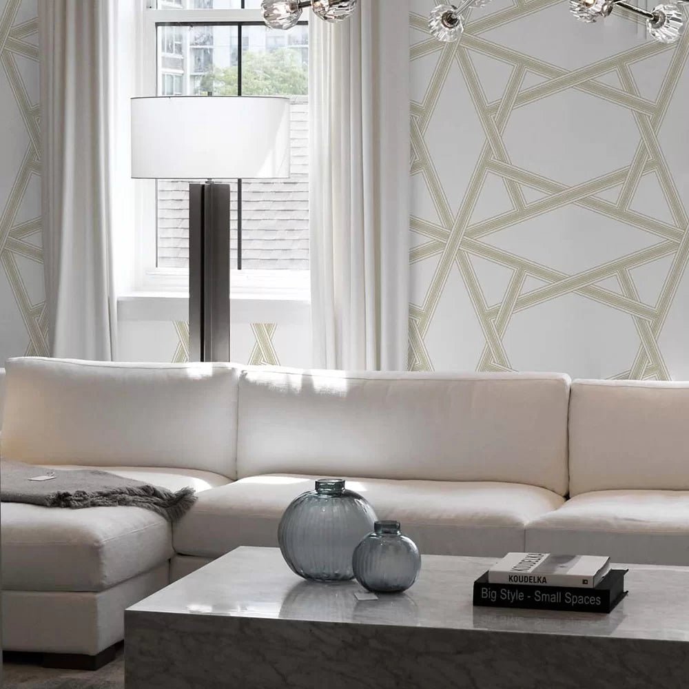 Crossroads Geo Wallpaper - White / Green - NextWall - NW44303 - Premier Wallcovering