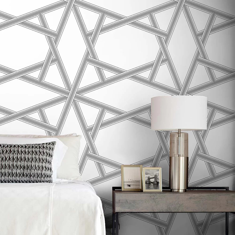 Crossroads Geo Wallpaper - White / Grey - NextWall - NW44300 - Premier Wallcovering