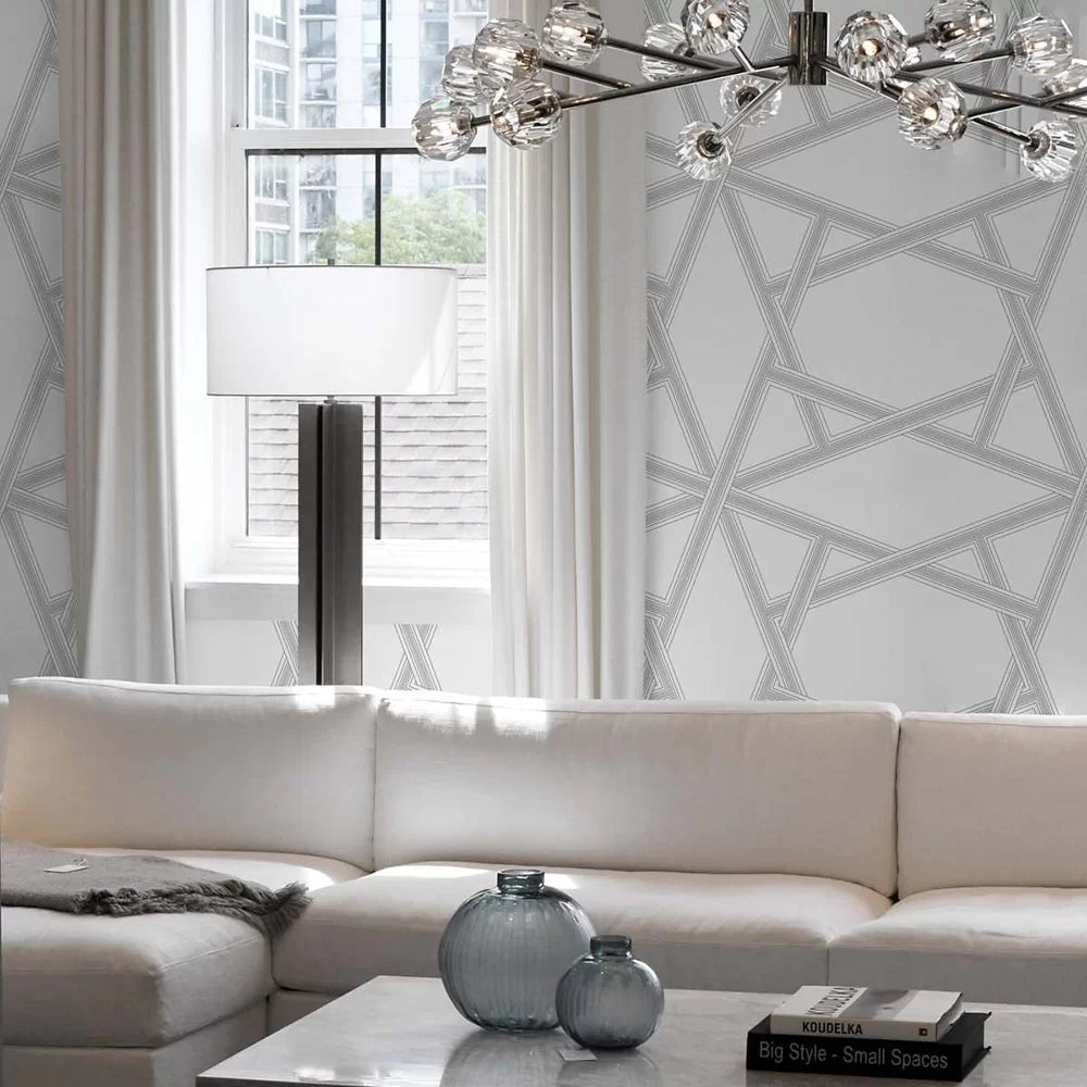 Crossroads Geo Wallpaper - White - NextWall - NW44305 - Premier Wallcovering