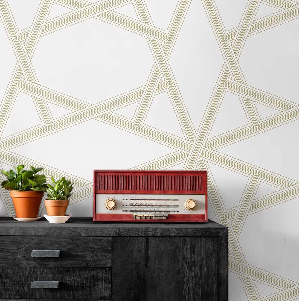 Crossroads Geo Wallpaper - White / Green - NextWall - NW44303 - Premier Wallcovering