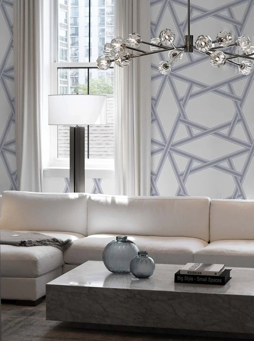 Crossroads Geo Wallpaper - White / Blue - NextWall - NW44302 - Premier Wallcovering