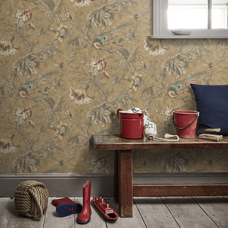 Crowe Hall Lane Wallpaper - Orange / Green / Brown - Little Greene - 0282CWREADE - Premier Wallcovering