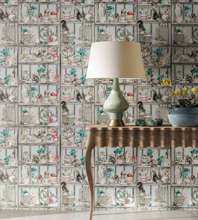 Curio Wallpaper - Soft Grey / Coral / Mustard - Osborne & Little - W7028-01 - Premier Wallcovering