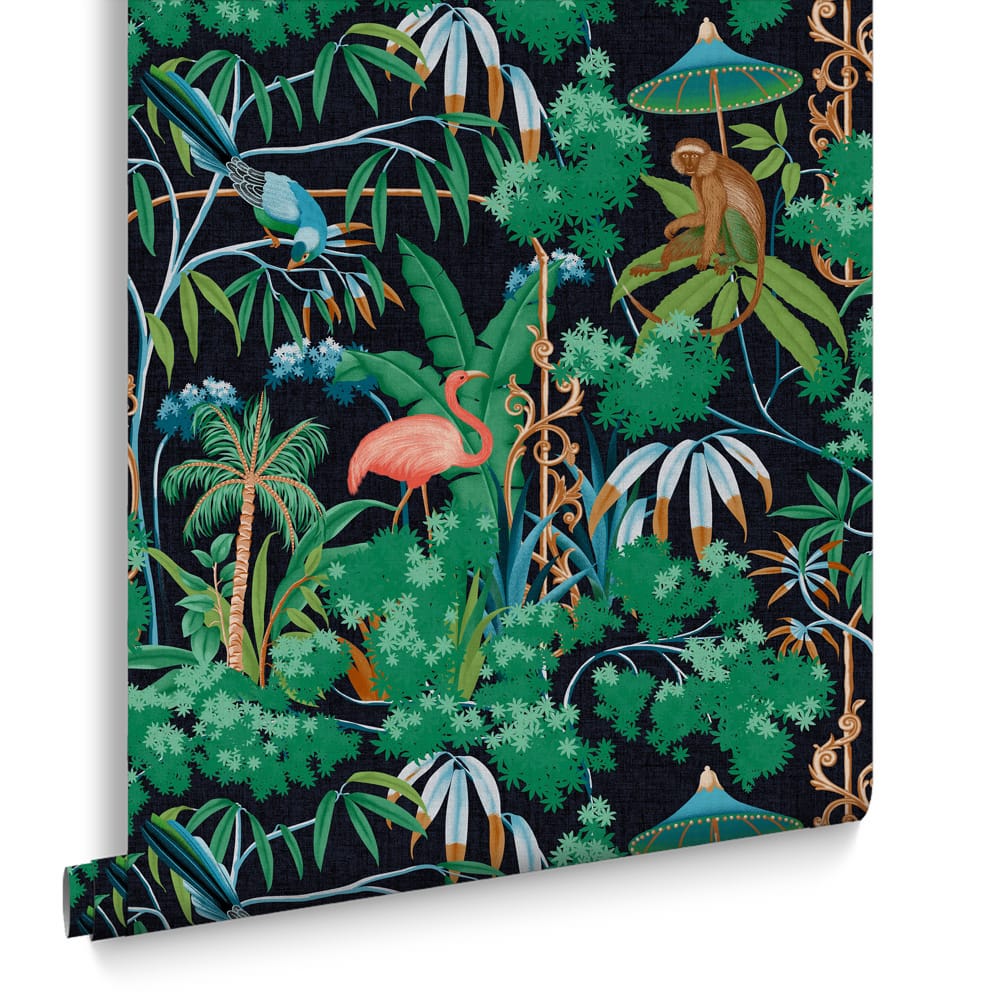 Curious Canopy Night Wallpaper - Green - Graham & Brown - 121455 - Premier Wallcovering