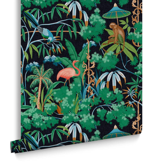 Curious Canopy Night Wallpaper - Green - Graham & Brown - 121455 - Premier Wallcovering