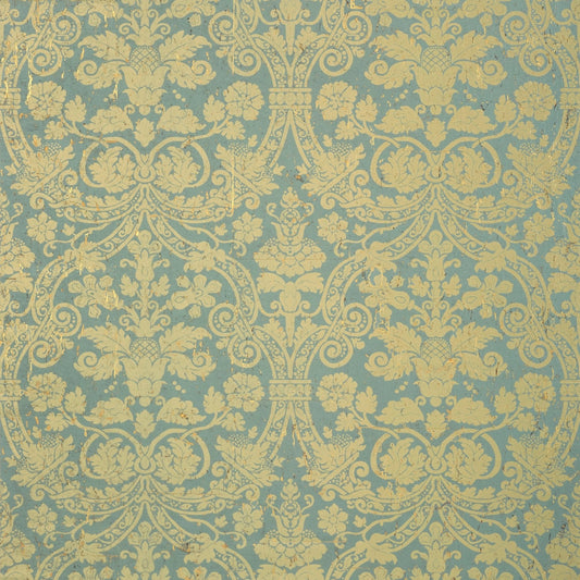 Curtis Damask Wallpaper - Metallic Gold on Aqua - Thibaut - T89115 - Premier Wallcovering