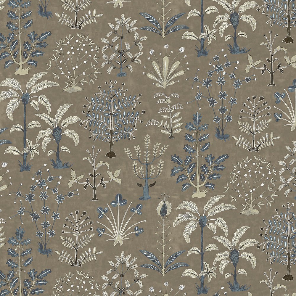 Cynthia Wallpaper - Mushroom and Blue - Josephine Munsey - JMW-102311 - Premier Wallcovering