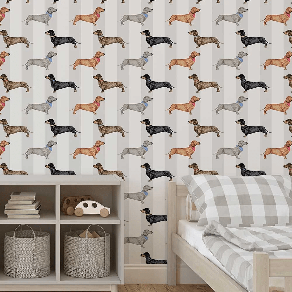 Dachshund Stripe Wallpaper - Natural - The Graduate Collection - AB1DACNATURAL - Premier Wallcovering
