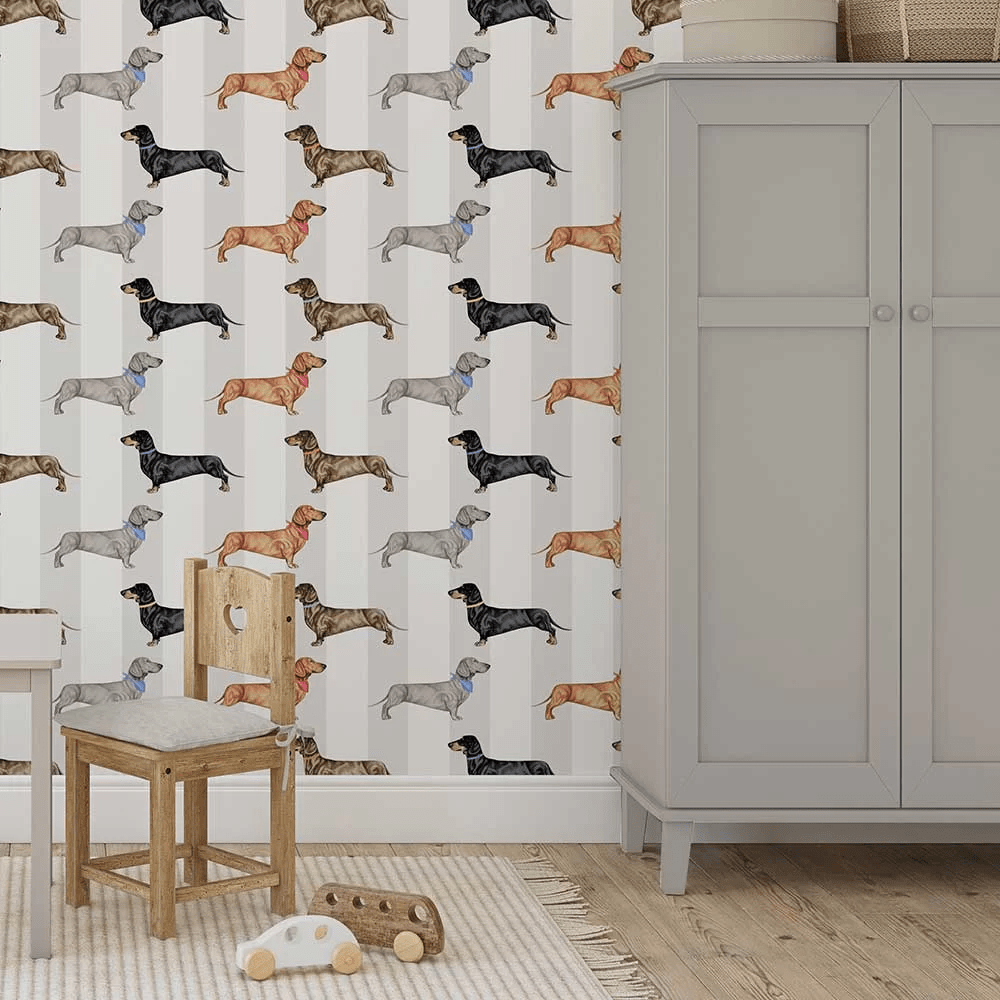 Dachshund Stripe Wallpaper - Natural - The Graduate Collection - AB1DACNATURAL - Premier Wallcovering