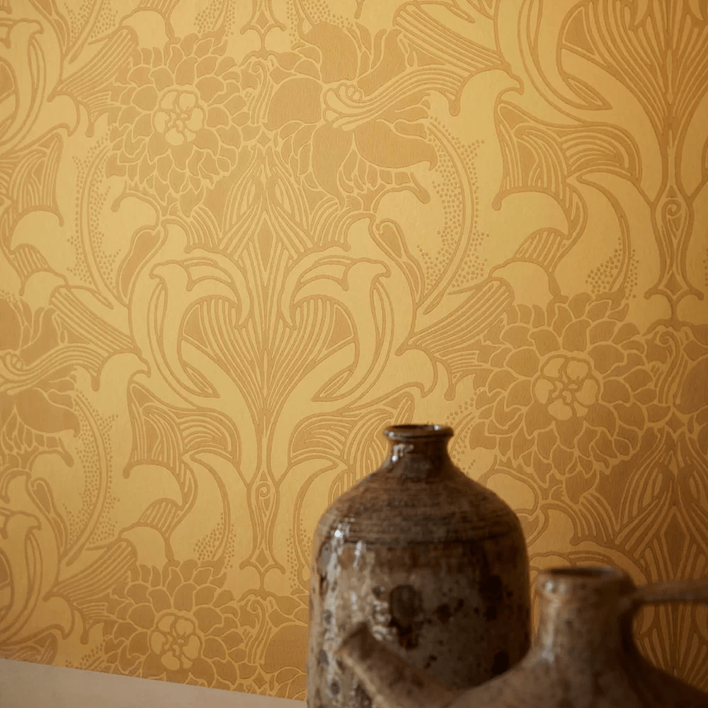 Dahlia Scroll Wallpaper - Giallo - Little Greene - 0263DAGIALL - Premier Wallcovering