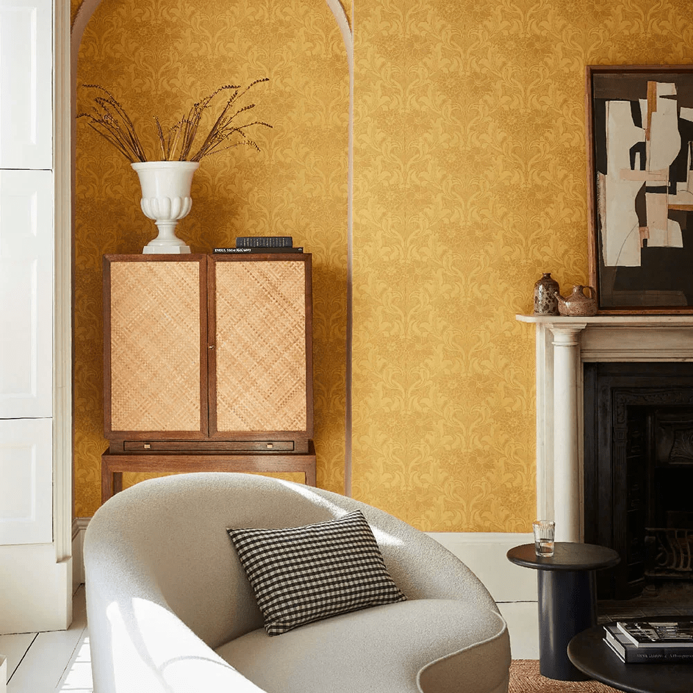 Dahlia Scroll Wallpaper - Giallo - Little Greene - 0263DAGIALL - Premier Wallcovering