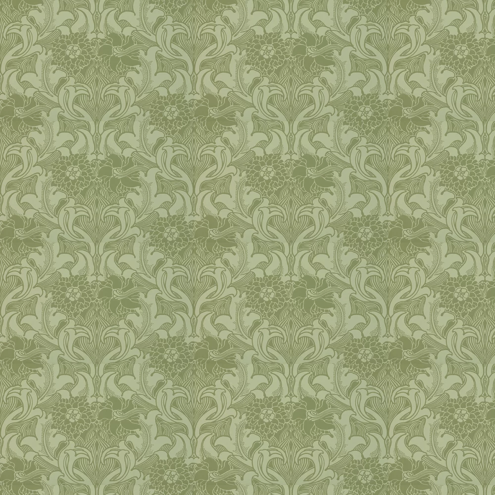 Dahlia Scroll Wallpaper - Pea Green - Little Greene - 0263DAPEAGR - Premier Wallcovering