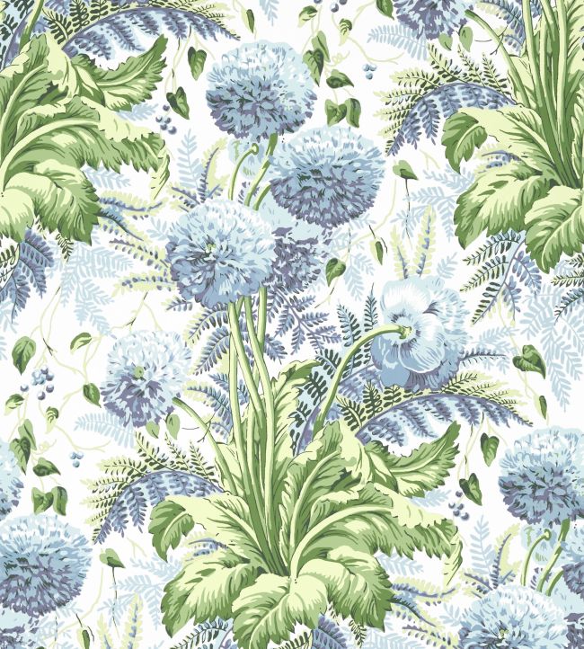 Dahlia Wallpaper - Sky on White - AT24535 - Anna French - Premier Wallcovering