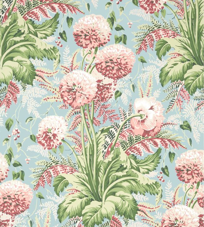 Dahlia Wallpaper - Coral on Robin's Egg - AT24537 - Anna French - Premier Wallcovering