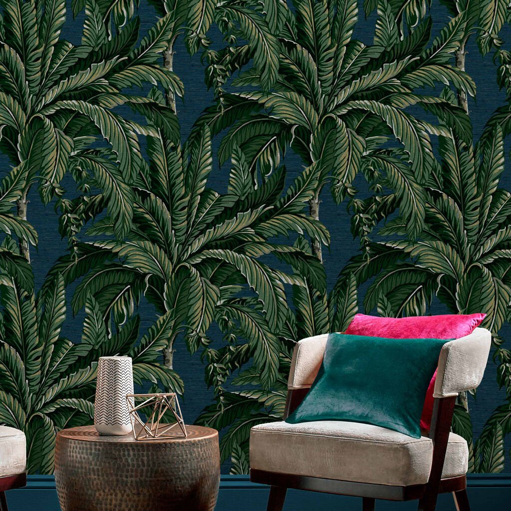 Daintree Palm Wallpaper - Midnight - Graham & Brown - 112017 - Premier Wallcovering