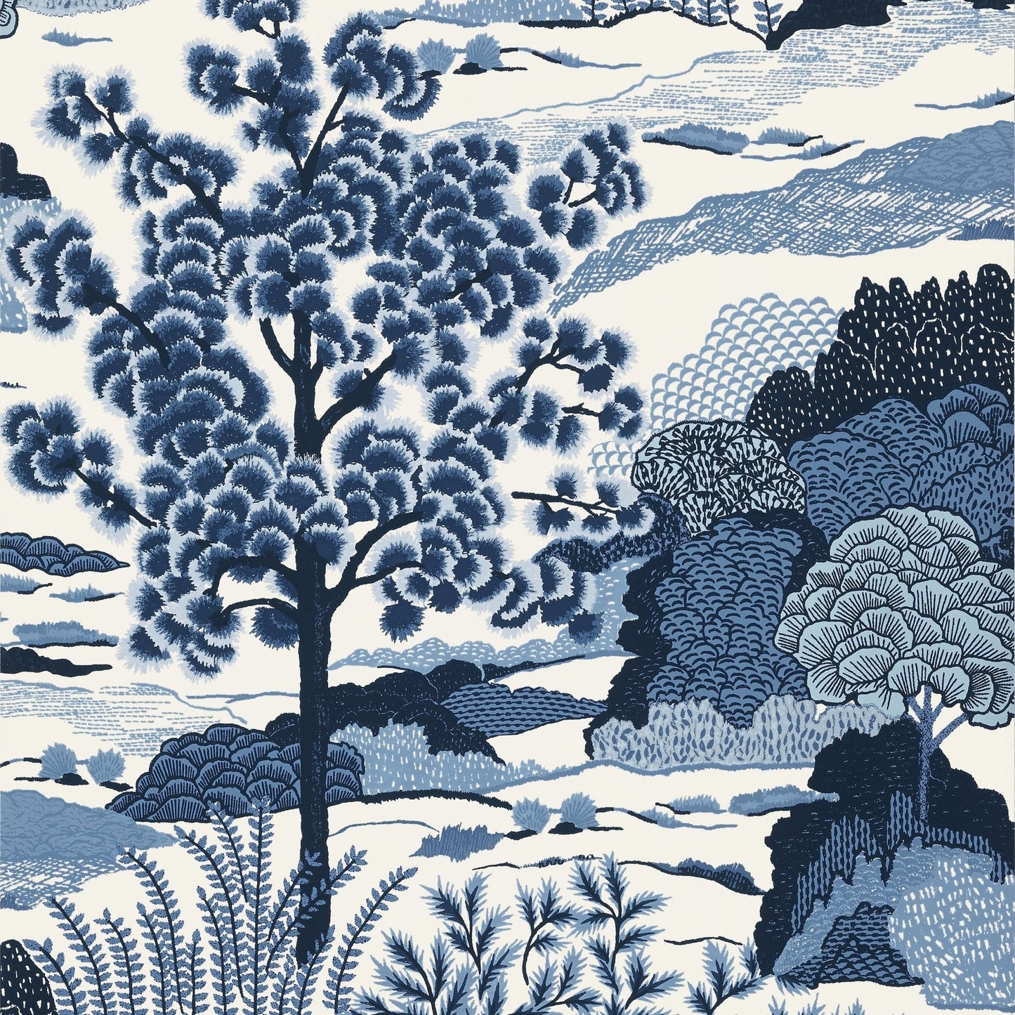 Daintree Wallpaper - Blue on White - Thibaut - T85044 - Premier Wallcovering